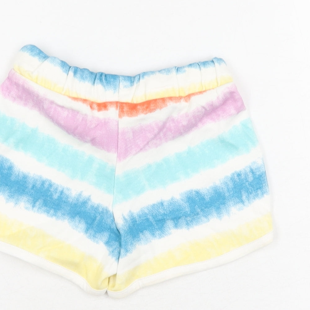 Marks and Spencer Girls Multicoloured Geometric Cotton Sweat Shorts Size 2-3 Years Regular Drawstring - Tie Dye