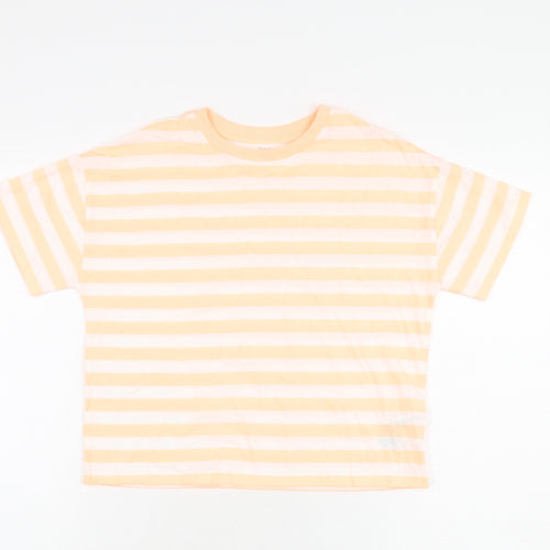 Marks and Spencer Boys White Striped Cotton Basic T-Shirt Size 11-12 Years Round Neck Pullover