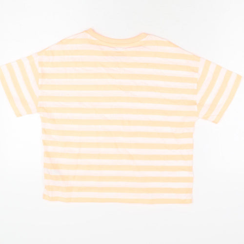 Marks and Spencer Boys White Striped Cotton Basic T-Shirt Size 11-12 Years Round Neck Pullover