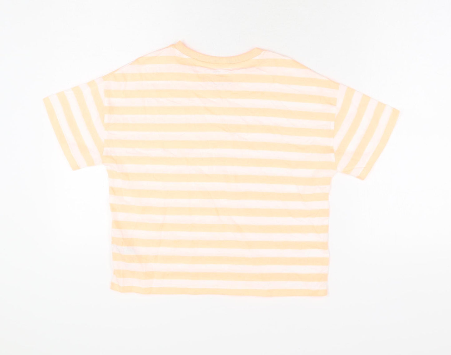 Marks and Spencer Boys White Striped Cotton Basic T-Shirt Size 11-12 Years Round Neck Pullover