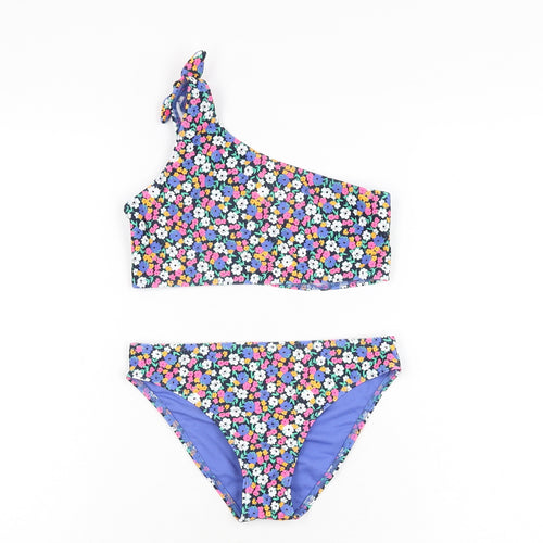 Marks and Spencer Girls Black Floral Polyamide Bodysuit Outfit/Set Size 9-10 Years Pullover - Bikini Set