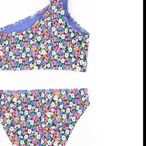 Marks and Spencer Girls Black Floral Polyamide Bodysuit Outfit/Set Size 9-10 Years Pullover - Bikini Set