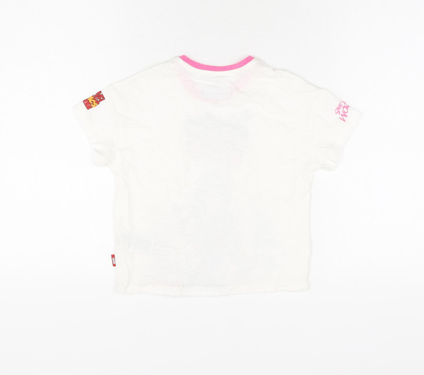 Marks and Spencer Girls White Polyester Basic T-Shirt Size 4-5 Years Round Neck Pullover - Hero Vibes, Marvel