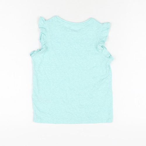 Marks and Spencer Girls Blue Polyester Basic T-Shirt Size 5-6 Years Round Neck Pullover