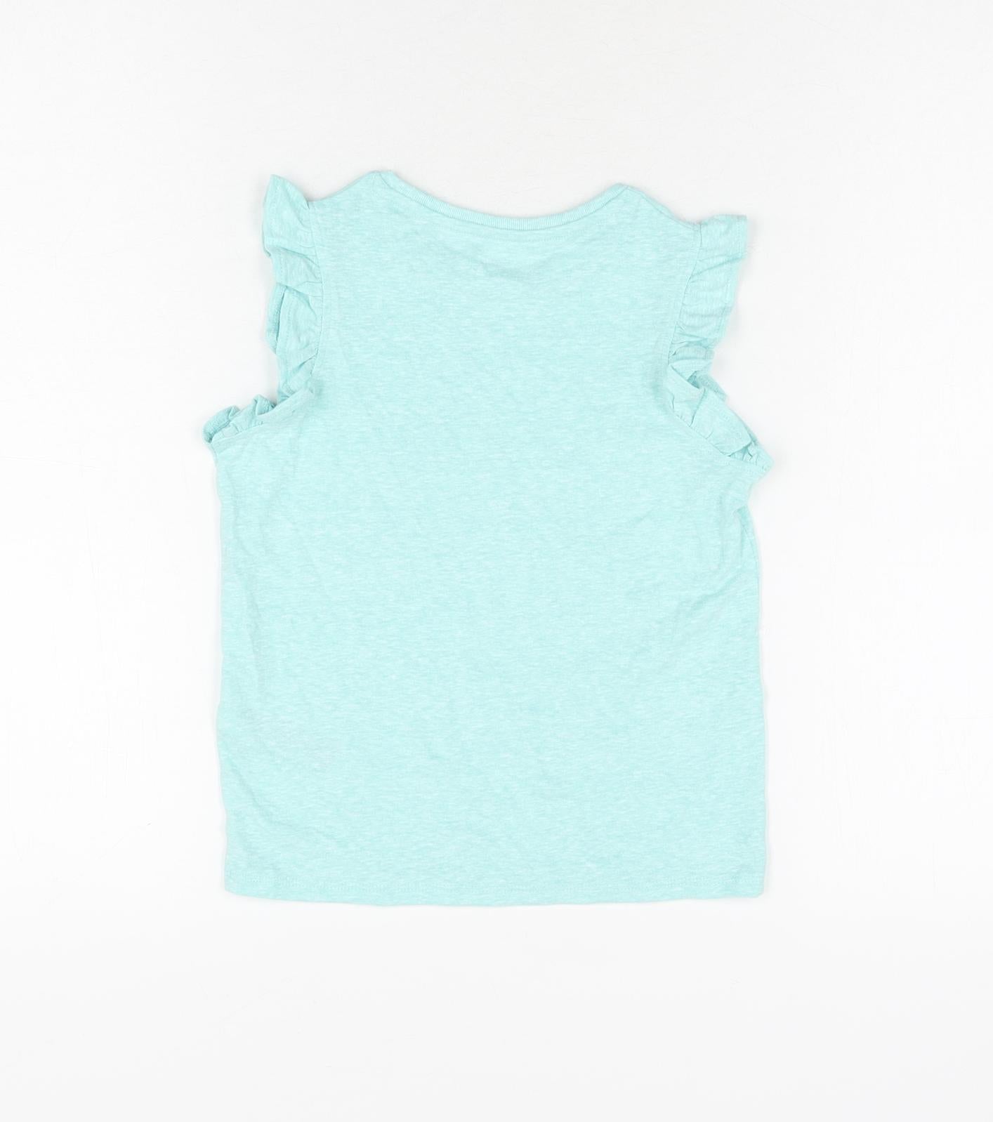 Marks and Spencer Girls Blue Polyester Basic T-Shirt Size 5-6 Years Round Neck Pullover