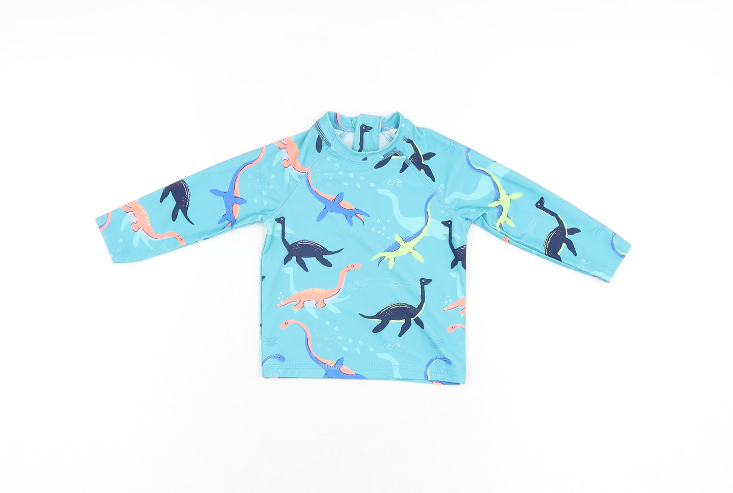 Marks and Spencer Boys Blue Polyester Basic T-Shirt Size 6-9 Months Round Neck Zip - Dinosaur