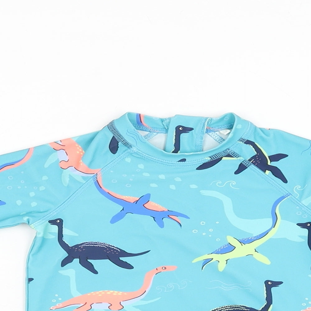Marks and Spencer Boys Blue Polyester Basic T-Shirt Size 6-9 Months Round Neck Zip - Dinosaur