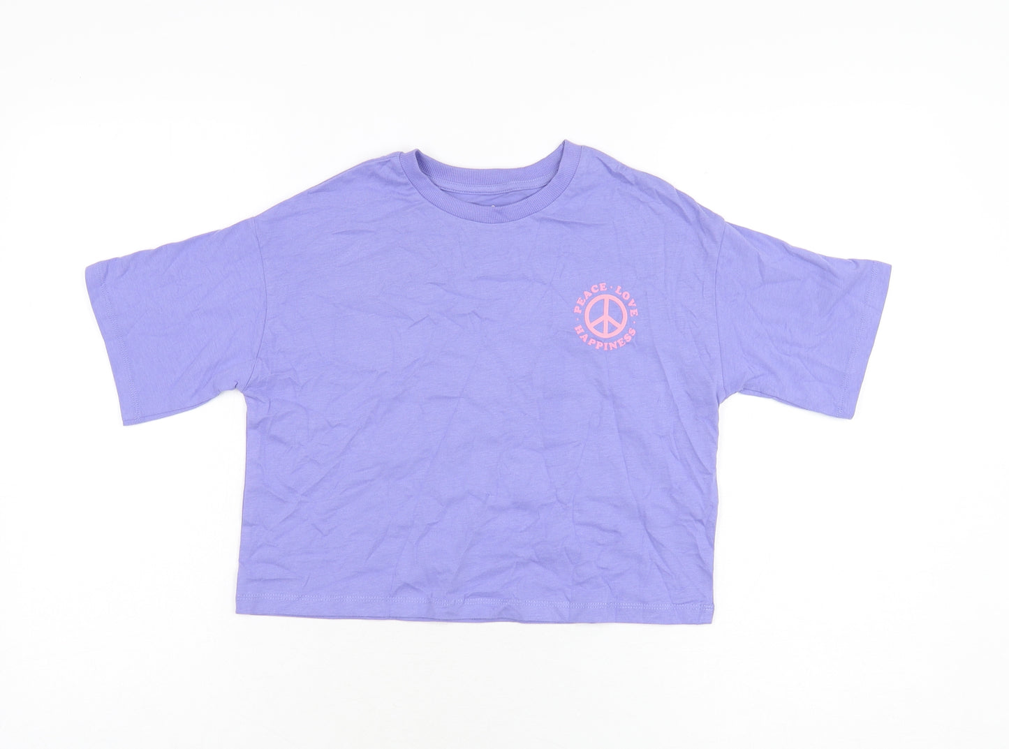 Marks and Spencer Girls Purple Cotton Basic T-Shirt Size 7-8 Years Round Neck Pullover