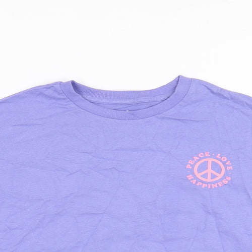 Marks and Spencer Girls Purple Cotton Basic T-Shirt Size 7-8 Years Round Neck Pullover