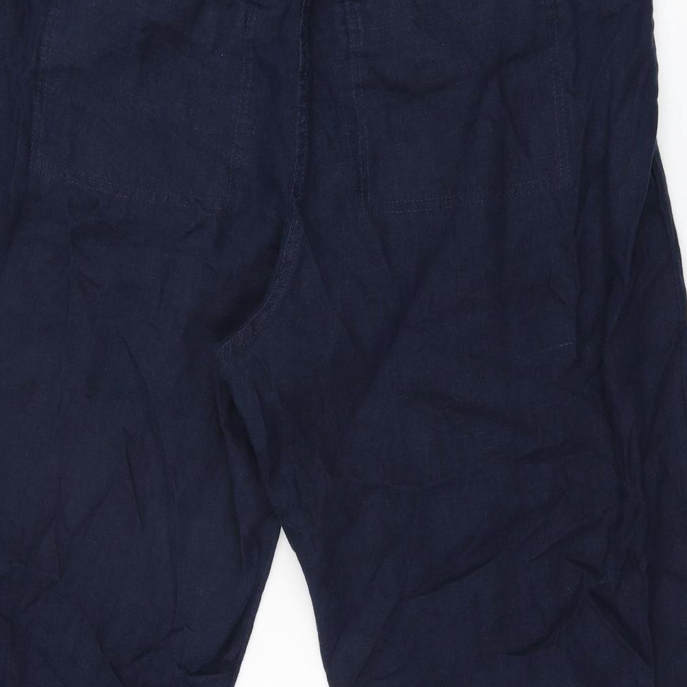 Marks and Spencer Womens Blue Linen Trousers Size 22 L24.5 in Regular Zip - Belted