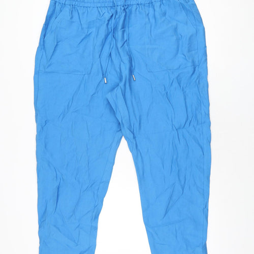 Marks and Spencer Womens Blue Lyocell Trousers Size 20 L25 in Regular Drawstring