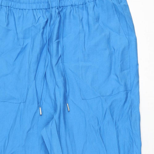 Marks and Spencer Womens Blue Lyocell Trousers Size 20 L25 in Regular Drawstring