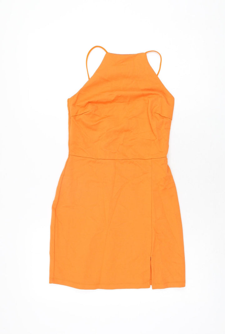 Stradivarius Womens Orange Polyester Mini Size S Square Neck Pullover