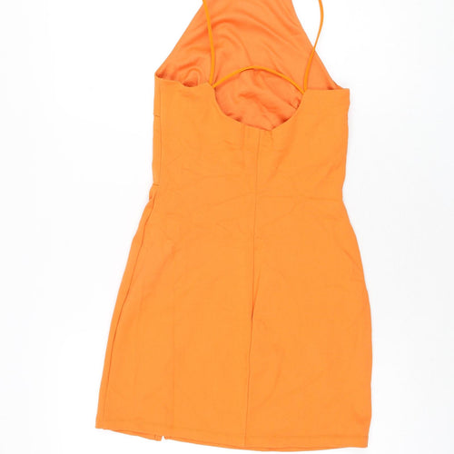 Stradivarius Womens Orange Polyester Mini Size S Square Neck Pullover