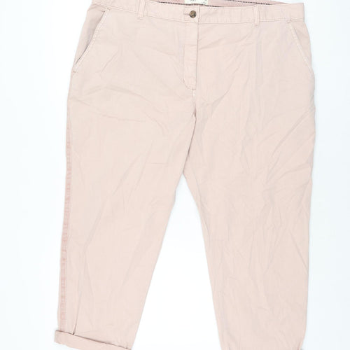 Marks and Spencer Womens Pink Cotton Chino Trousers Size 20 L24.5 in Regular Zip