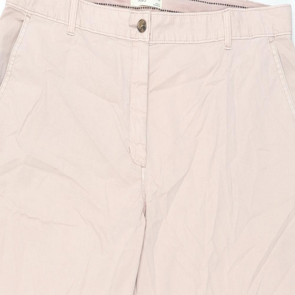 Marks and Spencer Womens Pink Cotton Chino Trousers Size 20 L24.5 in Regular Zip