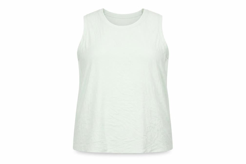 Front view of Marks & Spencer women’s green polyester basic tank, size UK 20, round neck
