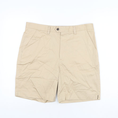 Zara Mens Beige Cotton Chino Shorts Size 32 in L8 in Regular Zip