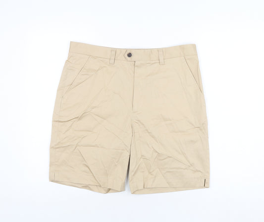 Zara Mens Beige Cotton Chino Shorts Size 32 in L8 in Regular Zip