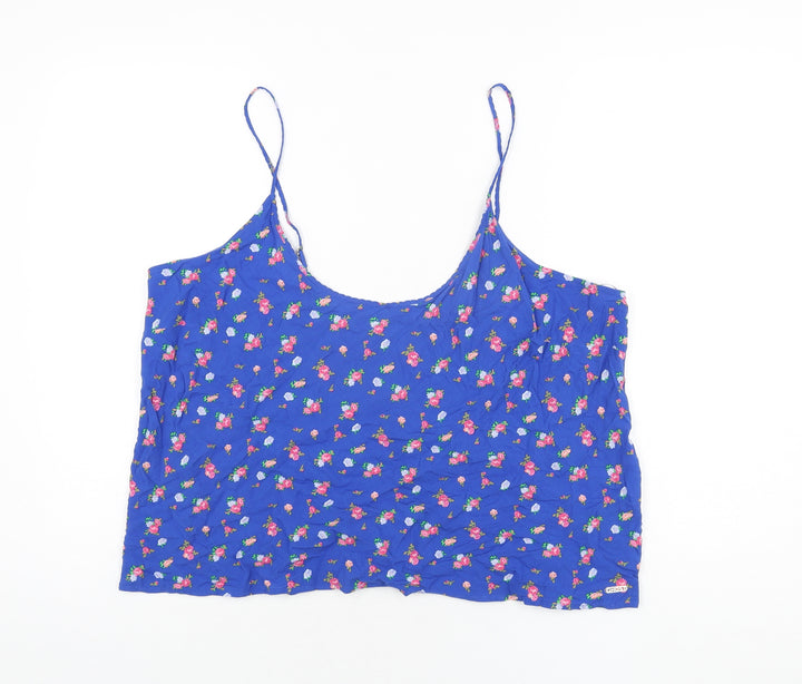 Marks and Spencer Womens Blue Floral Viscose Camisole T-Shirt Size 20 Scoop Neck