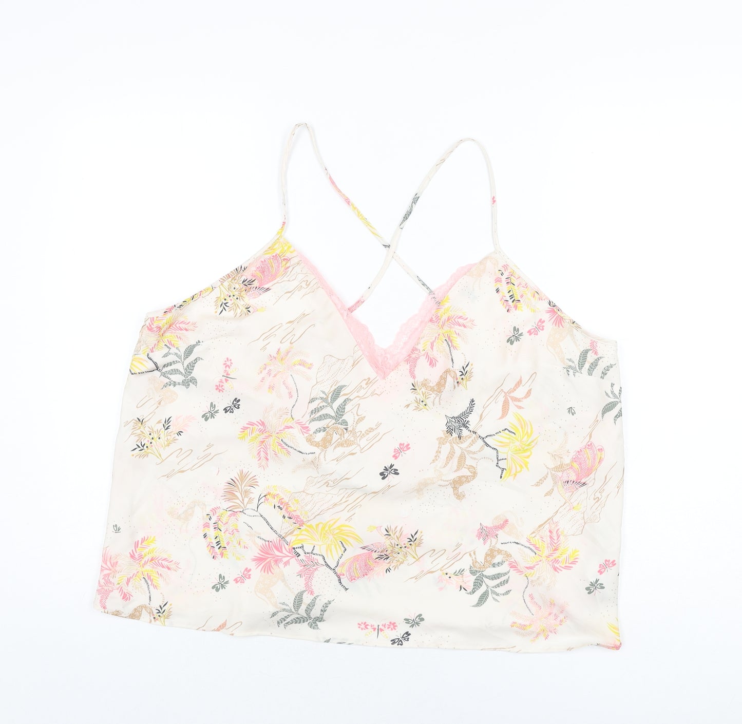 Marks and Spencer Womens Pink Floral Polyester Cami Pyjama Top Size 20