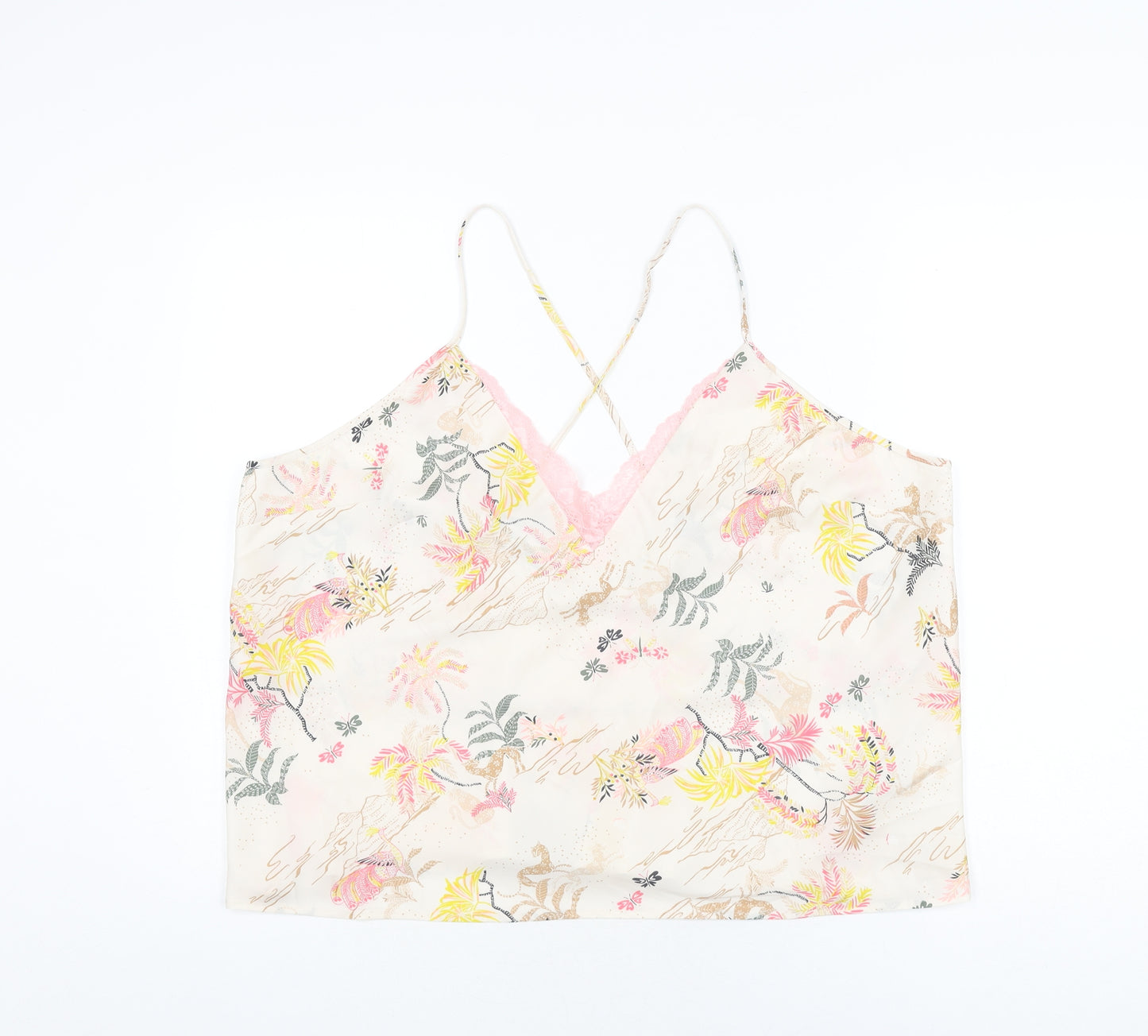 Marks and Spencer Womens Pink Floral Polyester Cami Pyjama Top Size 22