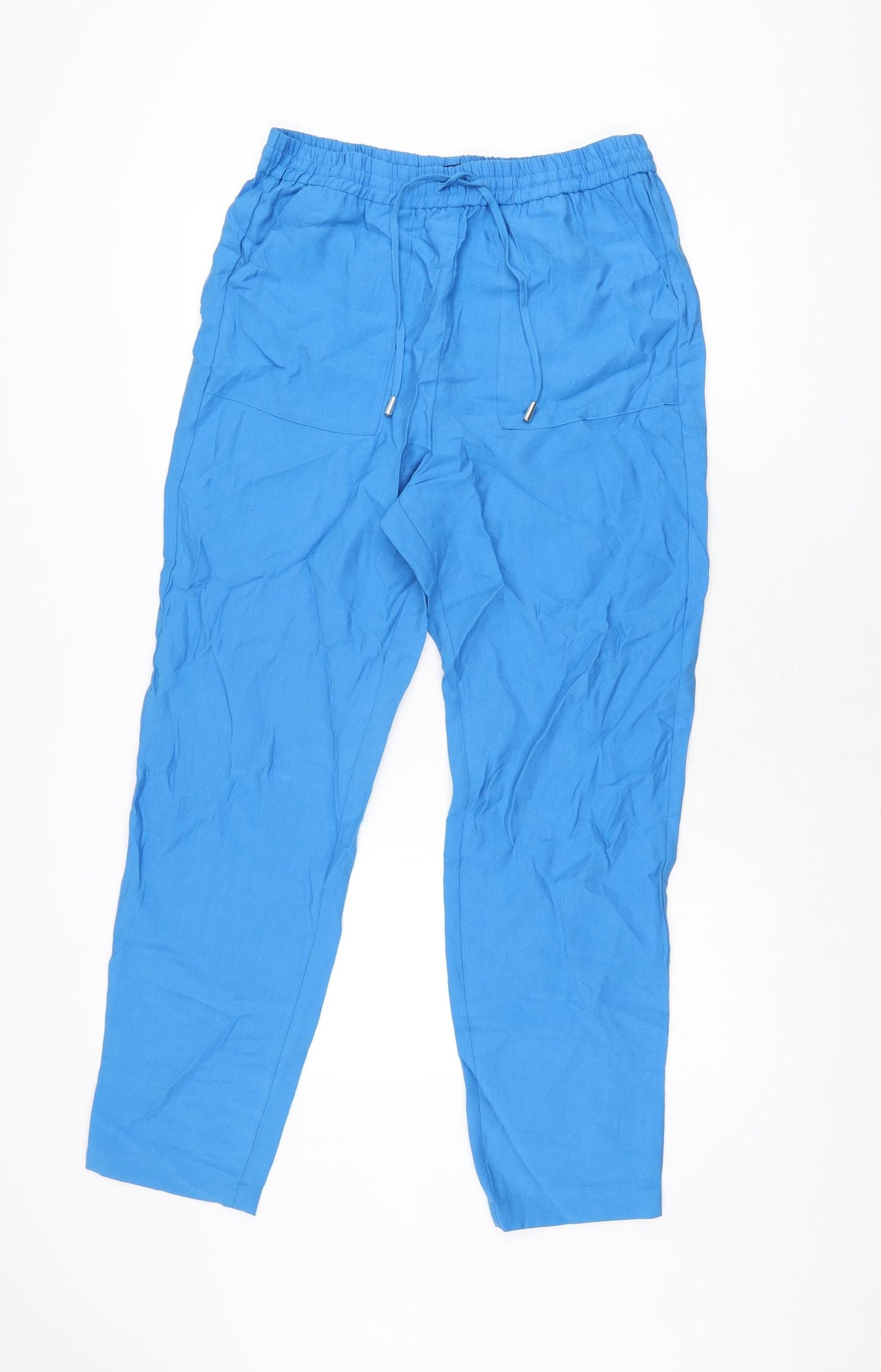 Marks and Spencer Womens Blue Lyocell Trousers Size 12 L29.5 in Regular Drawstring