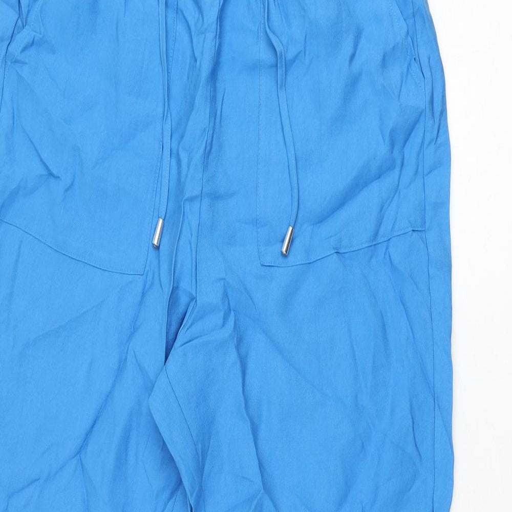 Marks and Spencer Womens Blue Lyocell Trousers Size 12 L29.5 in Regular Drawstring