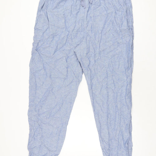 Marks and Spencer Womens Blue Linen Trousers Size 20 L30 in Regular Drawstring