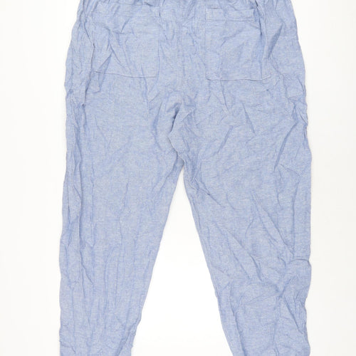 Marks and Spencer Womens Blue Linen Trousers Size 20 L30 in Regular Drawstring