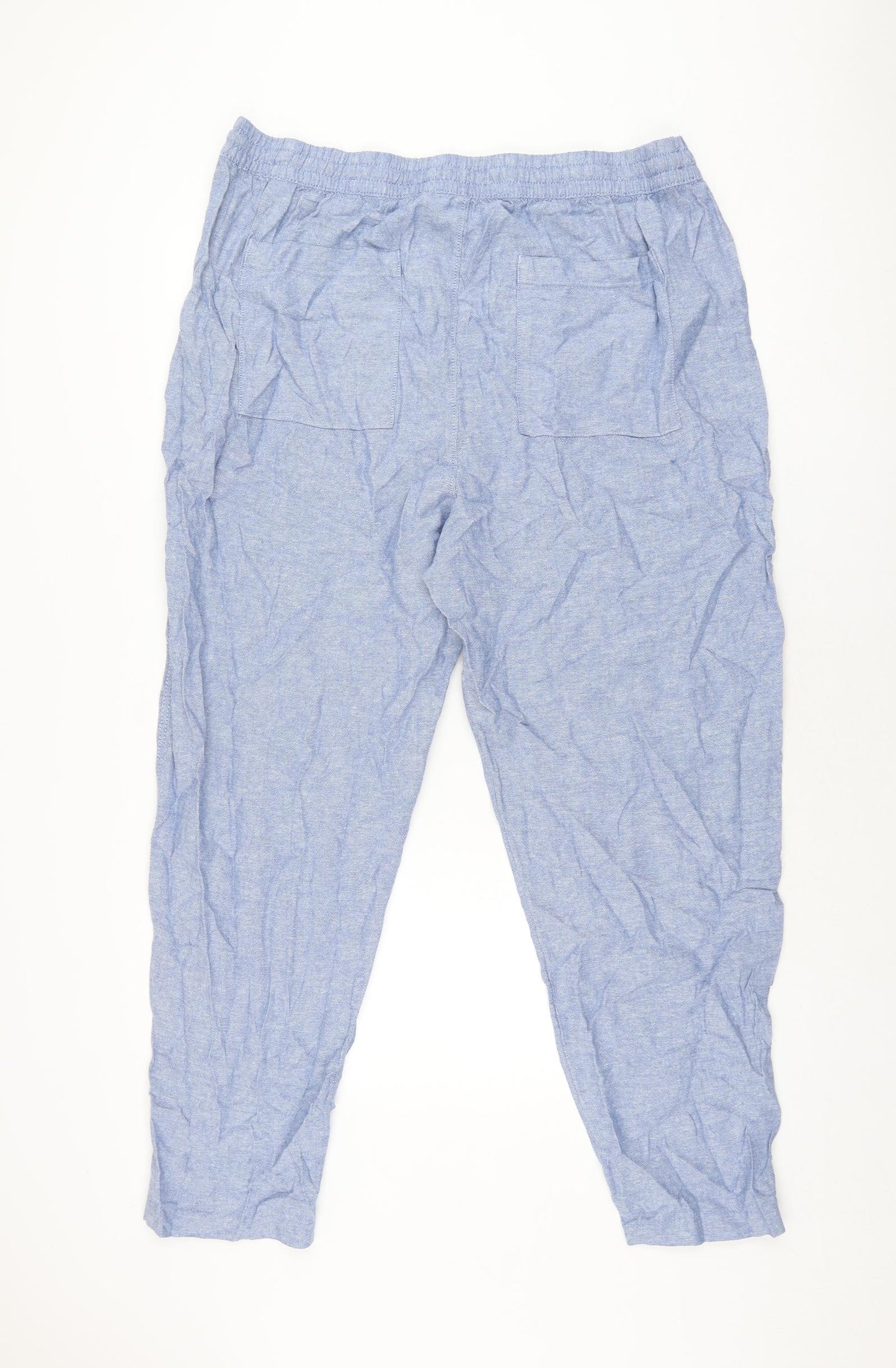 Marks and Spencer Womens Blue Linen Trousers Size 20 L30 in Regular Drawstring