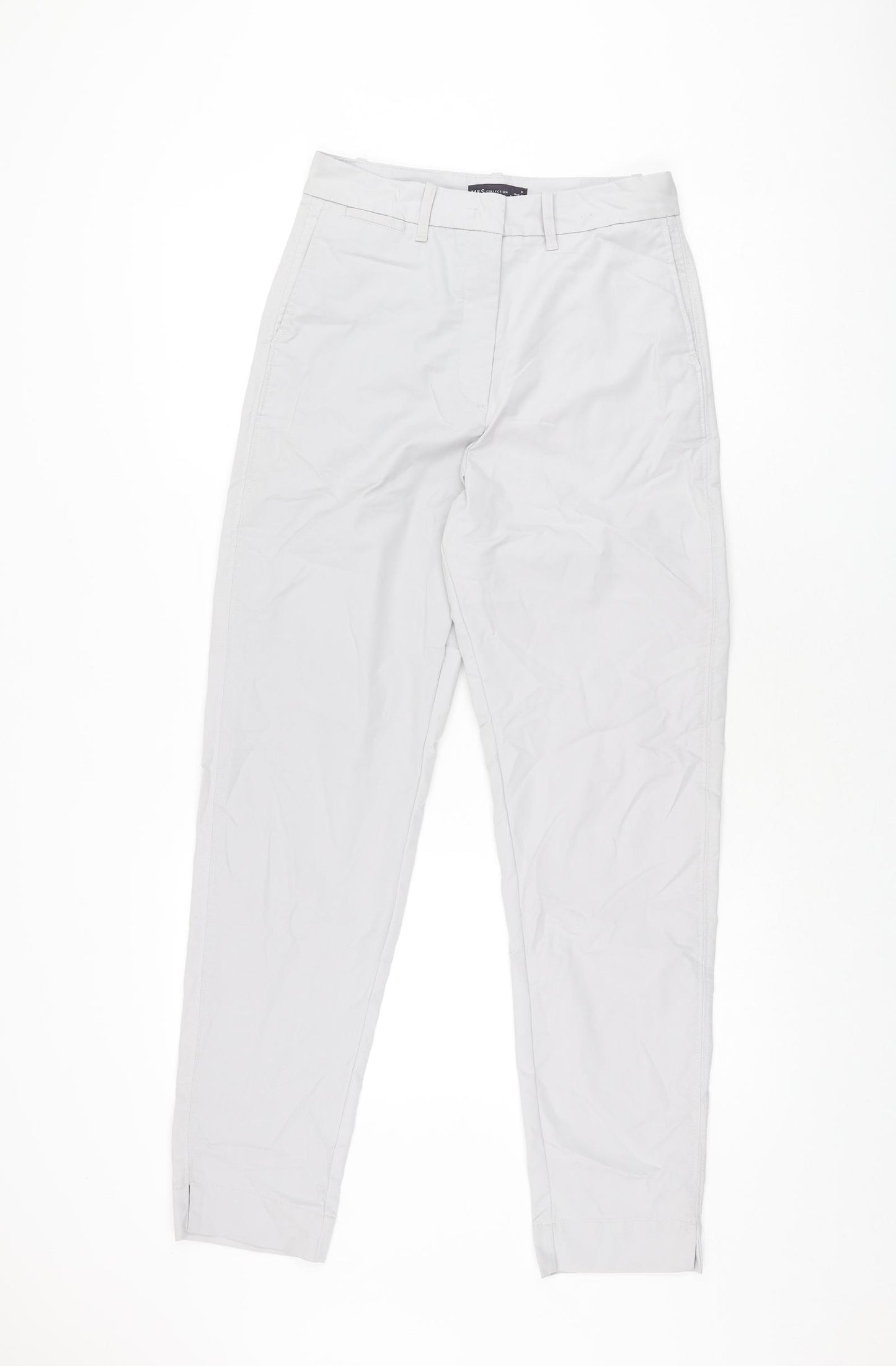 Marks and Spencer Womens Grey Cotton Chino Trousers Size 8 L29.5 in Regular Zip