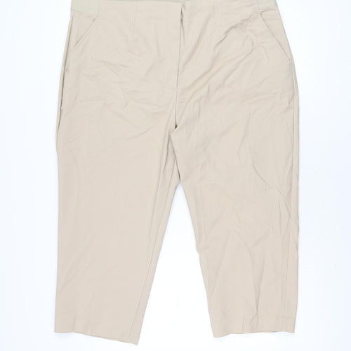 Marks and Spencer Womens Beige Cotton Cropped Trousers Size 22 L21 in Regular Zip