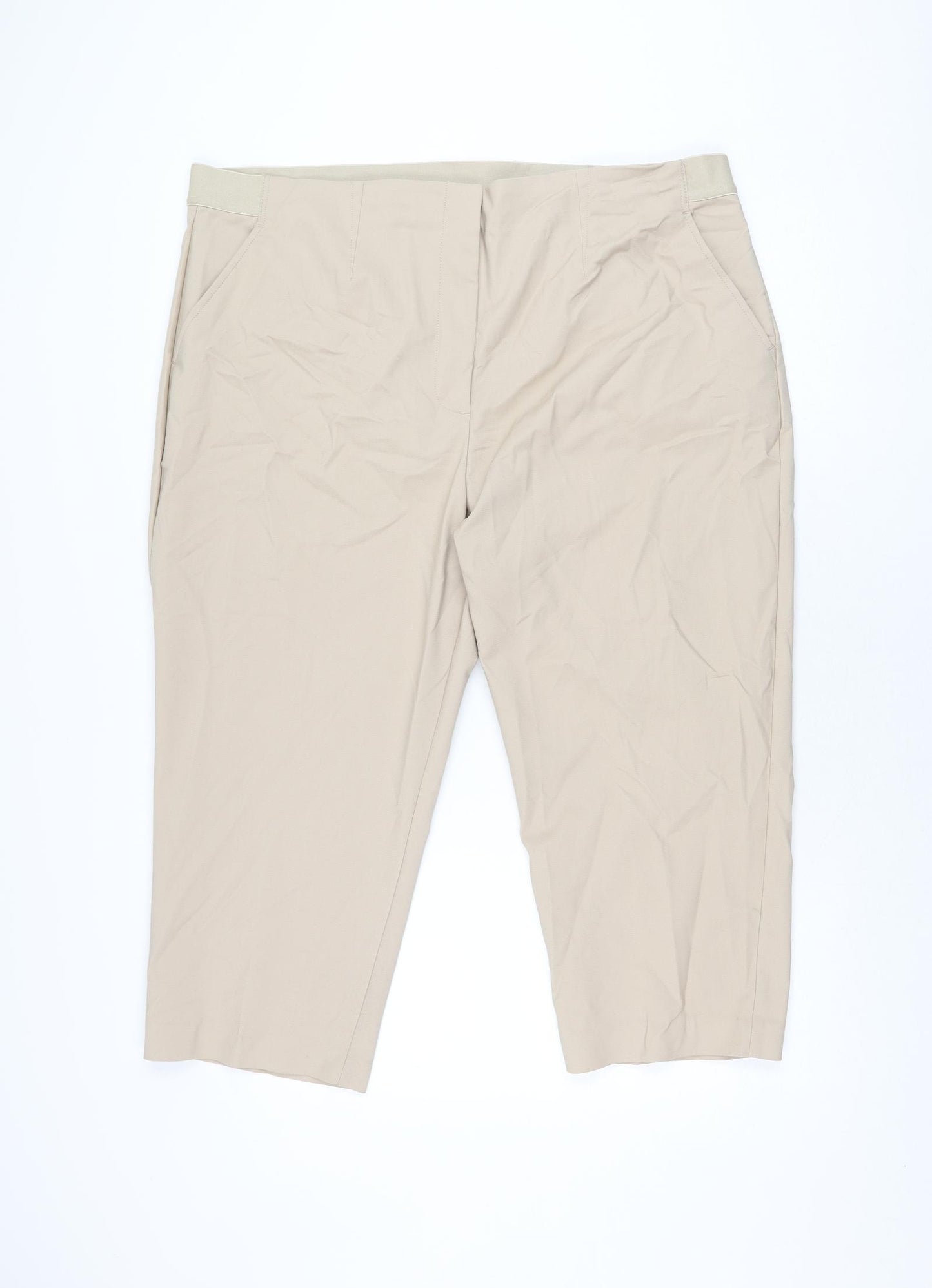 Marks and Spencer Womens Beige Cotton Cropped Trousers Size 22 L21 in Regular Zip