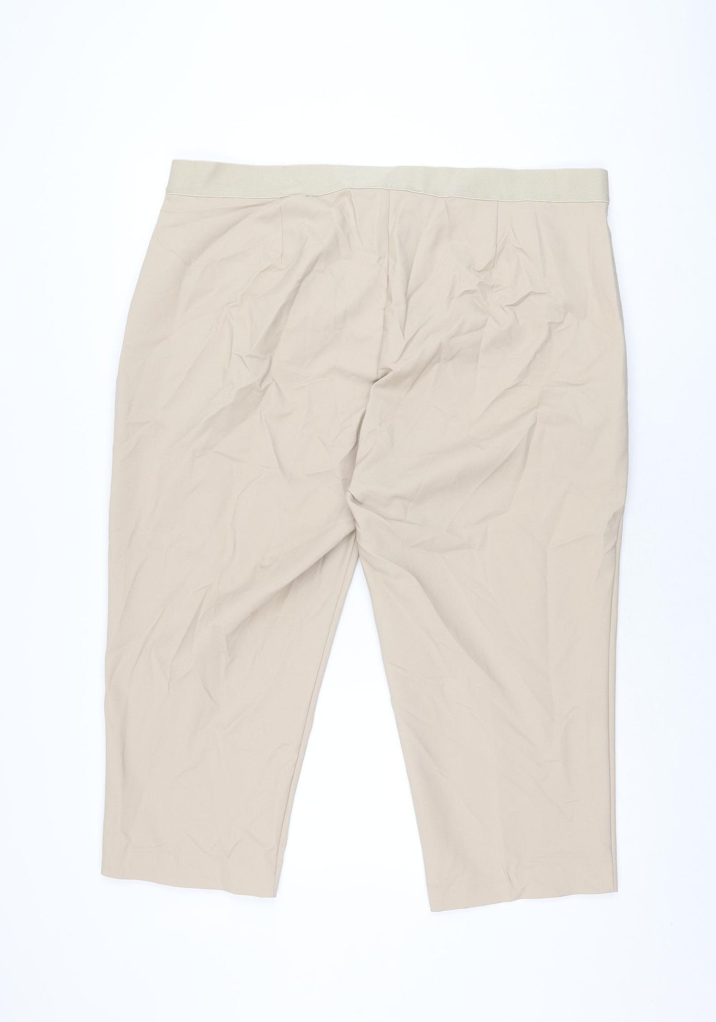Marks and Spencer Womens Beige Cotton Cropped Trousers Size 22 L21 in Regular Zip