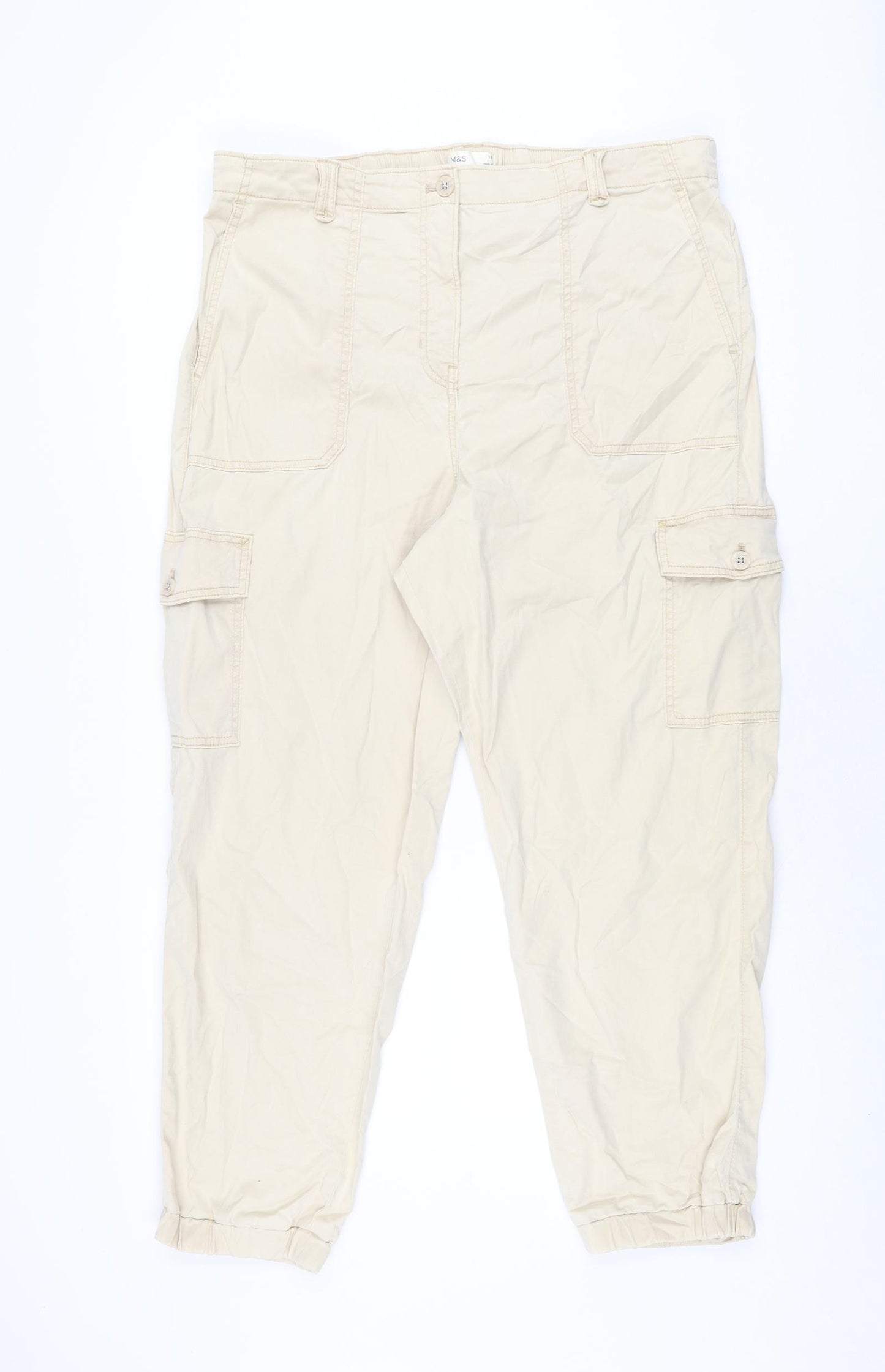 Marks and Spencer Womens Beige Lyocell Cargo Trousers Size 18 L27.5 in Regular Zip