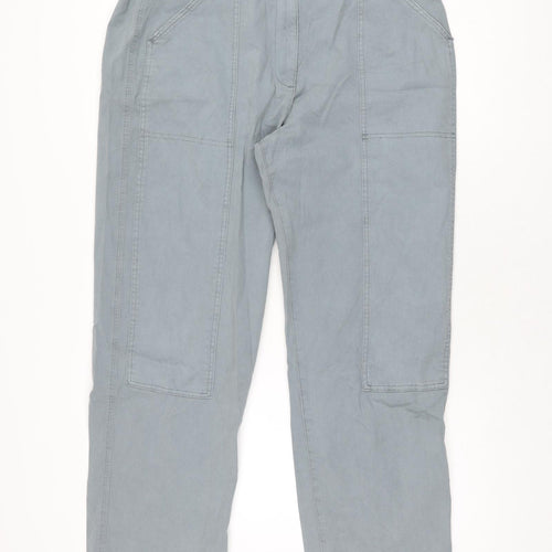 Marks and Spencer Womens Blue Cotton Trousers Size 18 L31 in Regular Zip