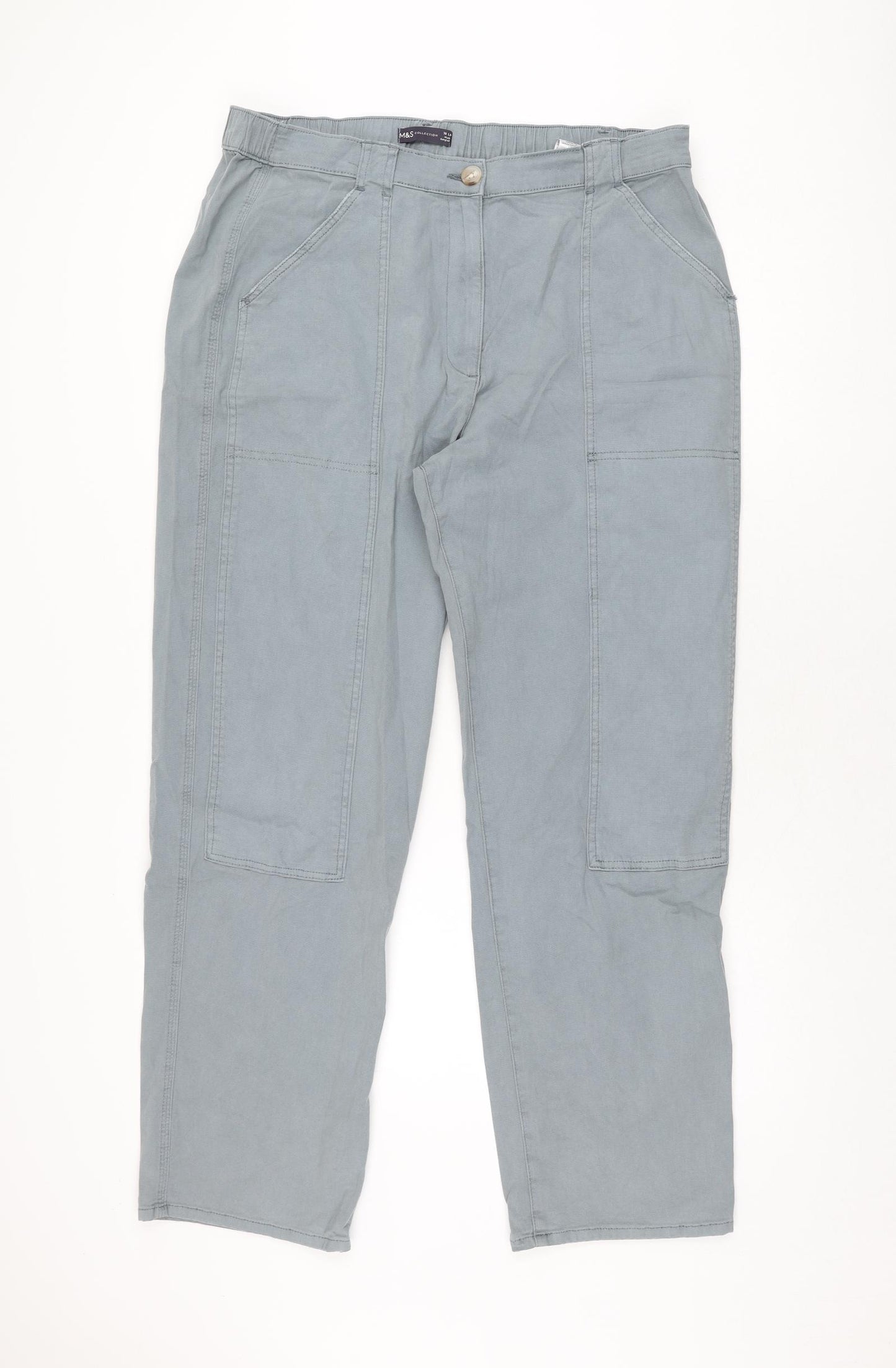 Marks and Spencer Womens Blue Cotton Trousers Size 18 L31 in Regular Zip