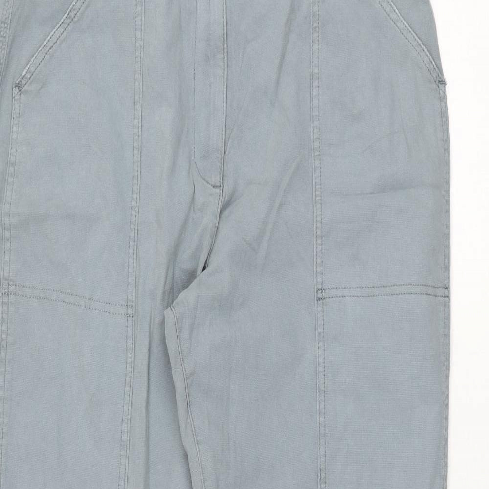 Marks and Spencer Womens Blue Cotton Trousers Size 18 L31 in Regular Zip