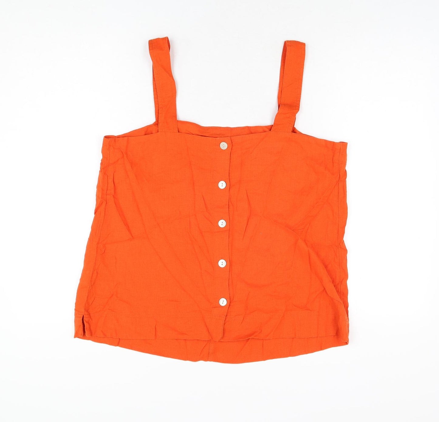 Marks and Spencer Womens Red Linen Basic T-Shirt Size 14 Square Neck