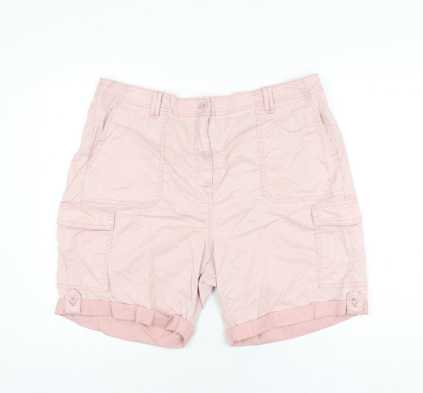 Marks and Spencer Womens Pink Lyocell Cargo Shorts Size 20 L7 in Regular Zip