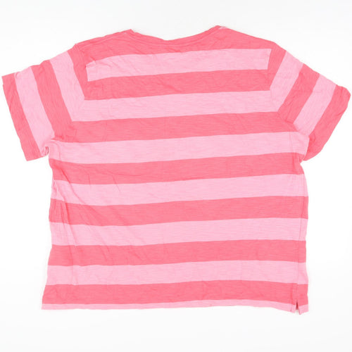Marks and Spencer Womens Pink Striped Cotton Basic T-Shirt Size 22 Round Neck