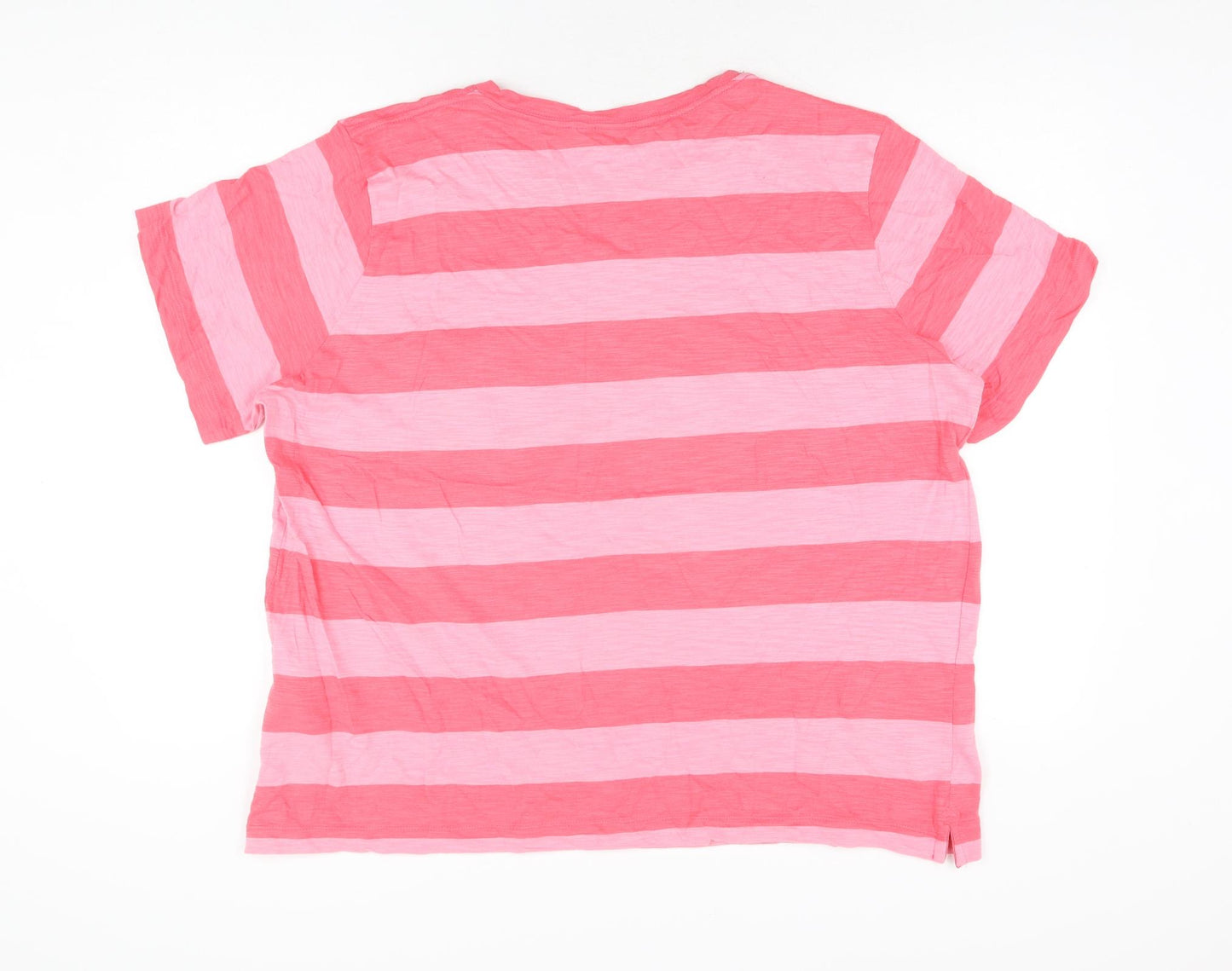 Marks and Spencer Womens Pink Striped Cotton Basic T-Shirt Size 22 Round Neck