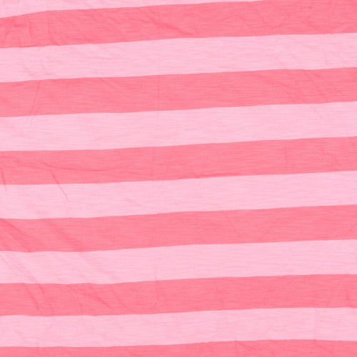 Marks and Spencer Womens Pink Striped Cotton Basic T-Shirt Size 22 Round Neck