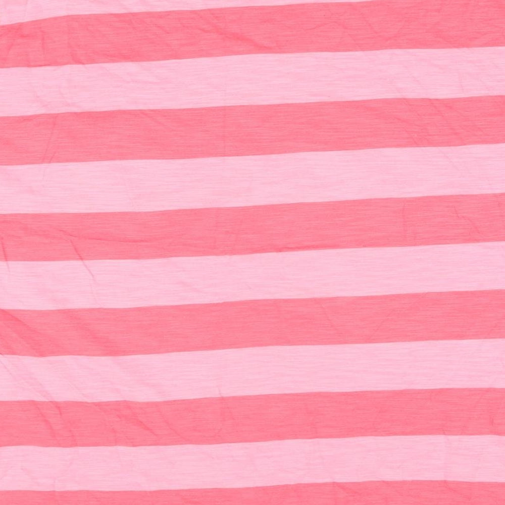 Marks and Spencer Womens Pink Striped Cotton Basic T-Shirt Size 22 Round Neck
