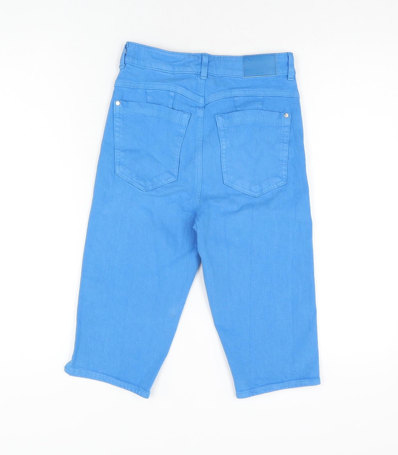 Marks and Spencer Womens Blue Cotton Capri Jeans Size 6 Regular Zip