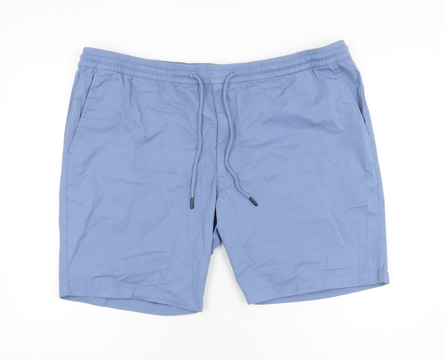 Marks and Spencer Mens Blue Cotton Bermuda Shorts Size 2XL L8 in Regular Drawstring