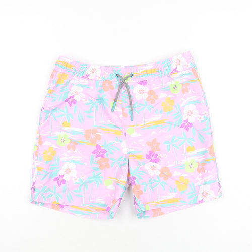 Marks and Spencer Boys Purple Floral Polyester Bermuda Shorts Size 10-11 Years Regular Drawstring - Swim Short