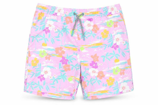 Marks and Spencer Boys Purple Floral Polyester Bermuda Shorts Size 10-11 Years Regular Drawstring - Swim Short