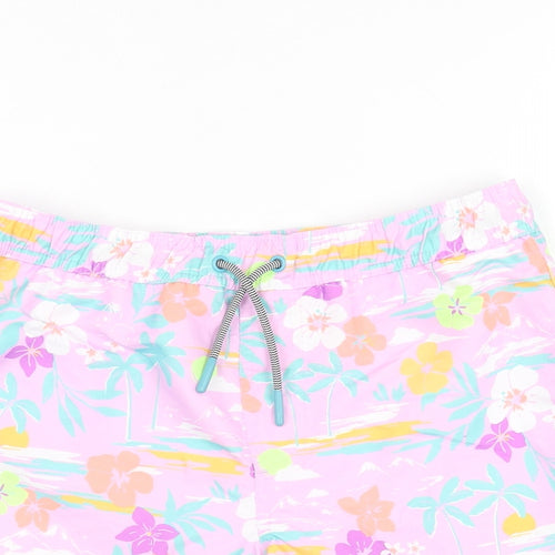 Marks and Spencer Boys Purple Floral Polyester Bermuda Shorts Size 10-11 Years Regular Drawstring - Swim Short
